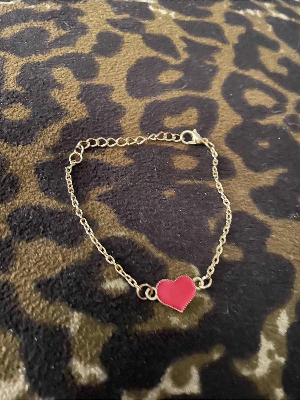 Gold Chain Bracelet with Red Heart Charm
